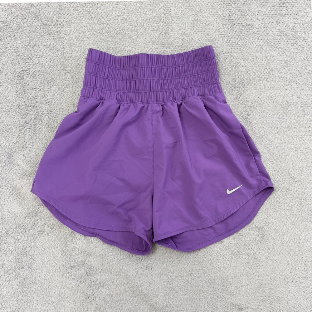 Nike Dri-FIT Running Shorts Womens XS Purple Smocked High Waist Athletic